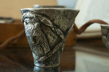 Load image into Gallery viewer, Silver cup with bear and salmon
