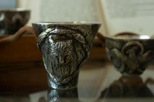Load image into Gallery viewer, Silver cup with bear and salmon
